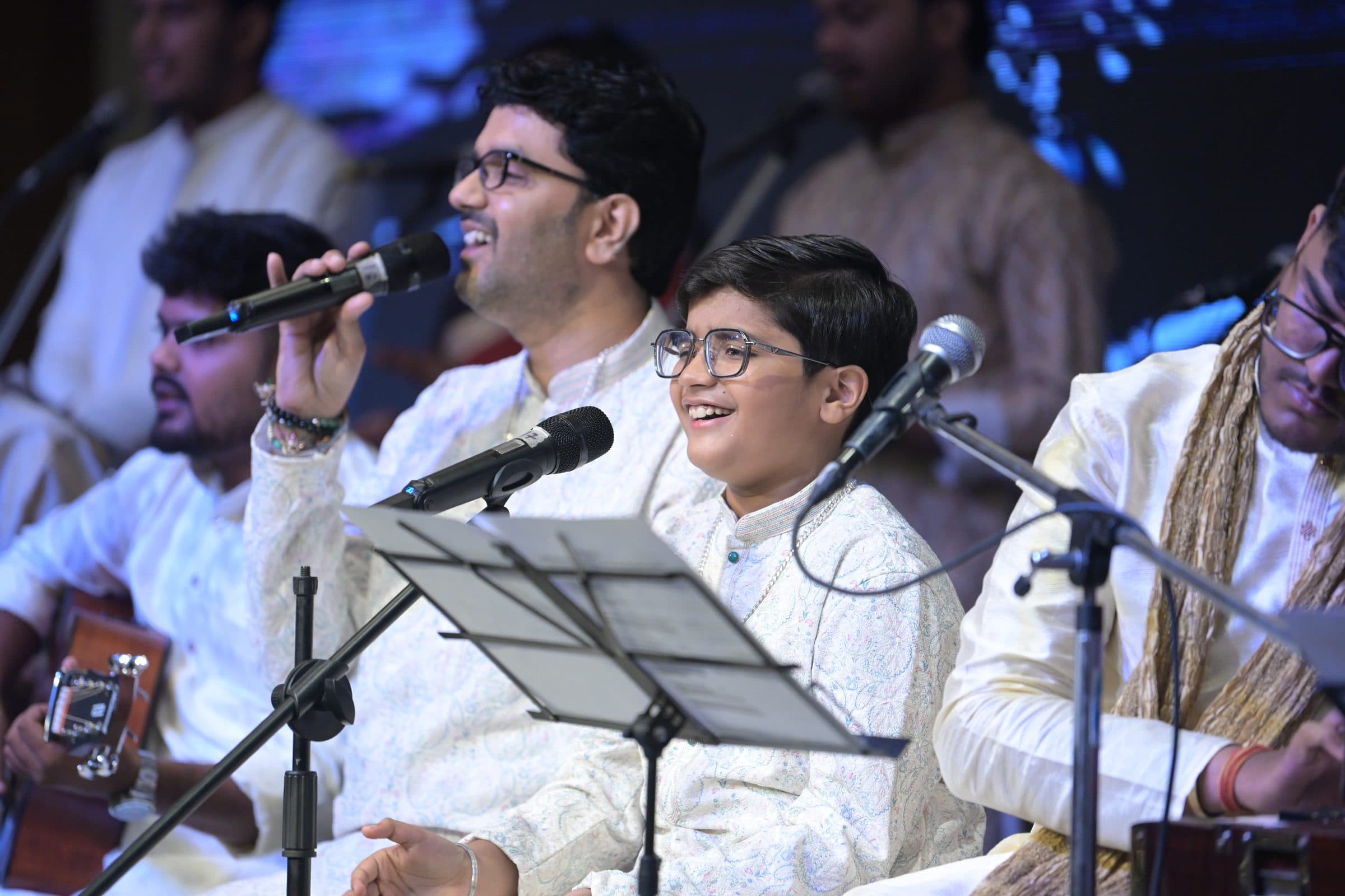 Manuj Sharma and Adhyatma Sharma singing together